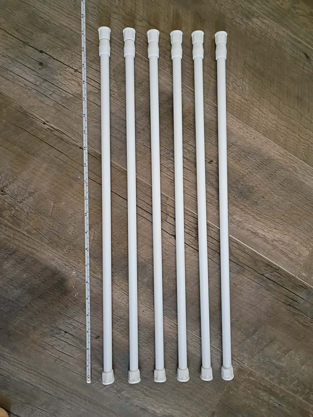 Set of 6 White Tension Curtain Rods 5/8" Diameter 21"-38" Length